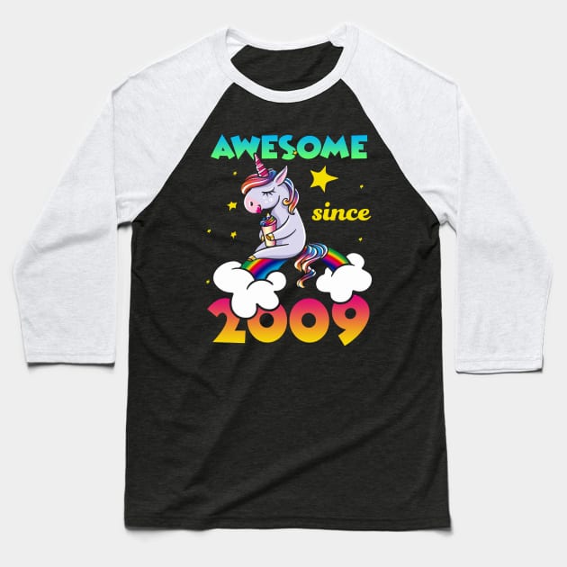 Cute Awesome Unicorn Since 2009 Rainbow Gift Baseball T-Shirt by saugiohoc994